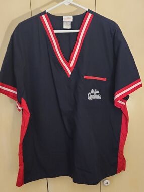 Genuine Merchandise Navy Blue Short Sleeve V-Neck Shirt with Red Trim